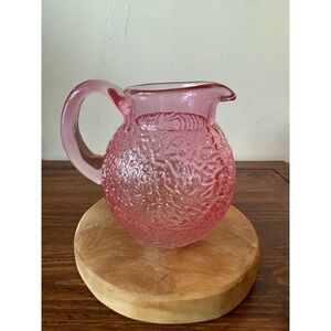 1980s Vintage Telefloral Pour on the Pink Small Glass Pitcher